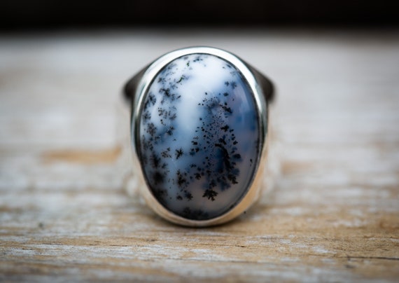 Dendritic Agate Ring 7.5 - Merlinite Ring Size 7.5 - Merlinite Unisex Ring - Mens Agate Ring Men's Merilite Ring - Agate Ring Mens Jewelry