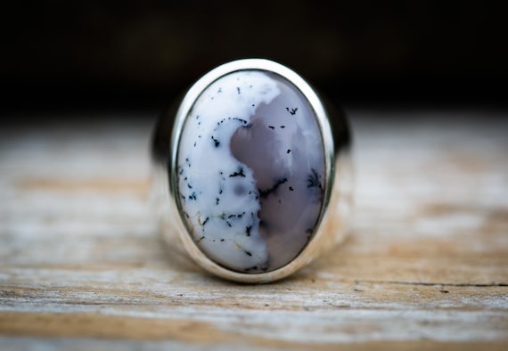 Dendritic Agate Ring 8 - Merlinite Ring Size 8 - Merlinite Unisex Ring - Mens Agate Ring Men's Merilite Ring - Mens Agate Ring Mens Jewelry