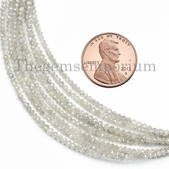 100% Natural White Diamond Rondelle Beads, 1.75-2.25mm Diamond Faceted Beads, Natural Diamond Beads, White Diamond Beads, Diamond Rondelle