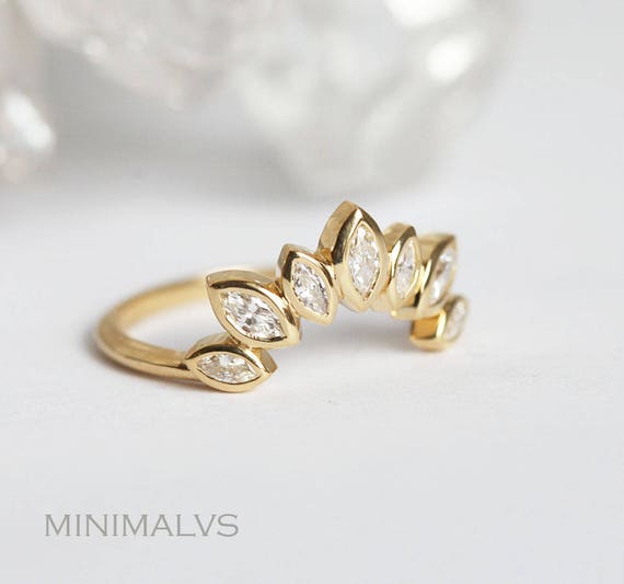 Diamond Tiara Ring, Diamond Crown Ring, Diamond Wedding Ring Band Yellow Gold Diamond Ring