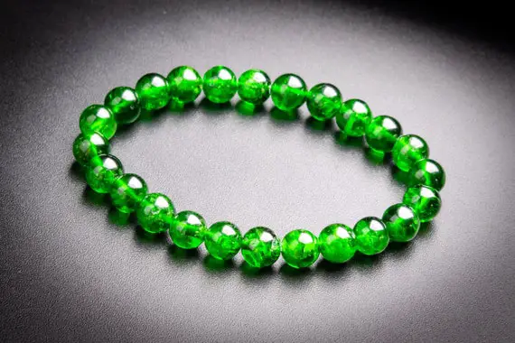 Genuine Natural Chrome Diopside Beads 7-8mm Transparent Intense Forest Green Siberian Emerald Round Aaaaa Quality Bracelet (118794h-4070)