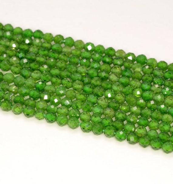 3-4mm Genuine Chrome Diopside Gemstone Grade Aaa Green Micro Faceted Round Loose Beads 15.5 Inch Full Strand (80015991-468)