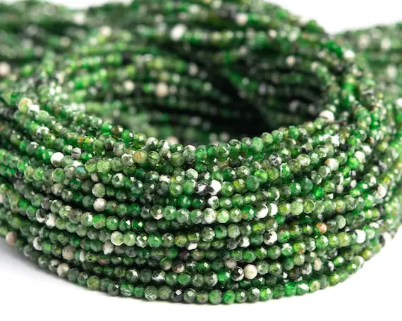 Natural Snow Cover Chrome Diopside Gemstone Grade A Faceted Round 2-3mm Loose Beads