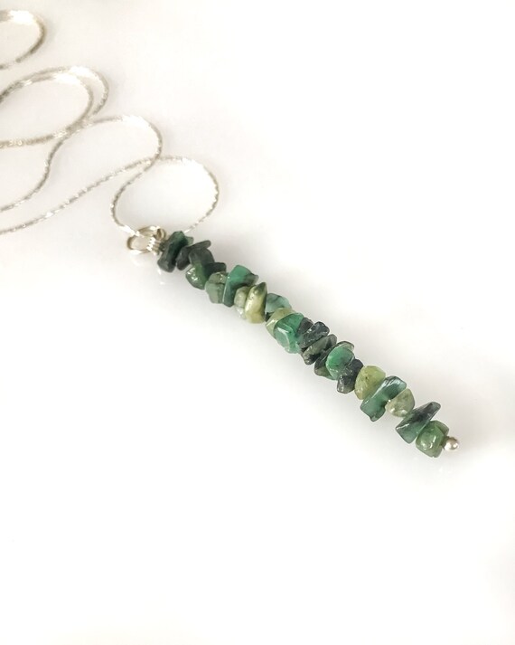 Raw Emerald Gem Bar Necklace, May Birthstone, Raw Emeralds, Emerald Pendant
