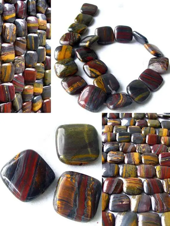 Fabulous Natural Tiger Iron Square Bead Strand | 20x20x6mm | 20 Beads |