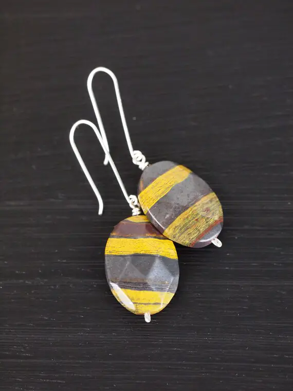 Faceted Tiger Iron Large Drop Earrings
