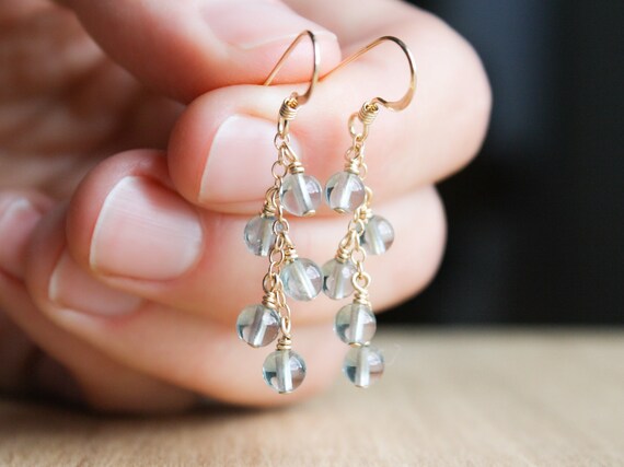 Blue Fluorite Earrings 14k Gold Fill . Natural Gemstone Cluster Earrings Dangle