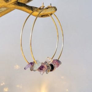 Shop Fluorite Jewelry! Fluorite earrings, Thin hoop earrings, Rainbow Fluorite, Raw gemstone earrings, Raw crystal earrings, Crystal hoop earrings, Christmas gifts | Natural genuine Fluorite jewelry. Buy crystal jewelry, handmade handcrafted artisan jewelry for women.  Unique handmade gift ideas. #jewelry #beadedjewelry #beadedjewelry #gift #shopping #handmadejewelry #fashion #style #product #jewelry #affiliate #ad