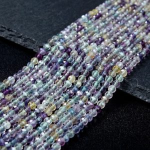 Shop Fluorite Faceted Beads! 4MM Natural Fluorite Gemstone Multi Color Grade AAA Micro Faceted Round Beads 15 inch Full Strand (80009376-P28) | Natural genuine faceted Fluorite beads for beading and jewelry making.  #jewelry #beads #beadedjewelry #diyjewelry #jewelrymaking #beadstore #beading #affiliate #ad