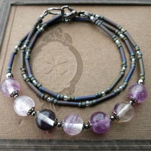 Shop Fluorite Necklaces! Purple Fluorite Necklace, rustic handmade purple, clear and white crystal third eye chakra Bohemian beaded jewelry | Natural genuine Fluorite necklaces. Buy crystal jewelry, handmade handcrafted artisan jewelry for women.  Unique handmade gift ideas. #jewelry #beadednecklaces #beadedjewelry #gift #shopping #handmadejewelry #fashion #style #product #necklaces #affiliate #ad