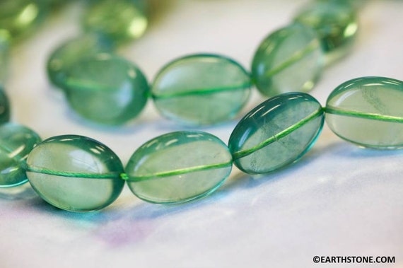 L/ Green Fluorite 18x25mm Flat Oval Beads 15.5" Strand Natural Green Gemstone Shade Varies For Jewelry Making