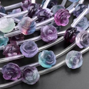 Natural Green Purple Fluorite Hand Carved Rose Flower Gemstone Beads 8mm 10mm 12mm Choose from 5pcs, 10pcs | Natural genuine other-shape Fluorite beads for beading and jewelry making.  #jewelry #beads #beadedjewelry #diyjewelry #jewelrymaking #beadstore #beading #affiliate #ad