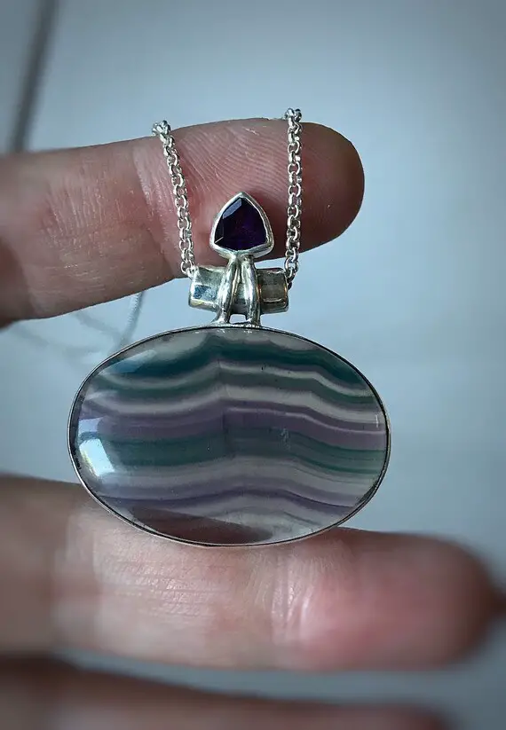 Purple Fluorite Silver Pendant Necklace