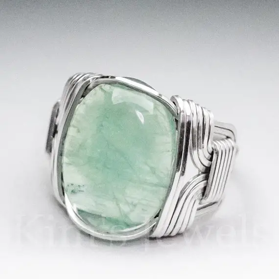 Green Fluorite Sterling Silver Wire Wrapped Gemstone Cabochon Ring - Optional Oxidation/antiquing - Made To Order, Ships Fast!