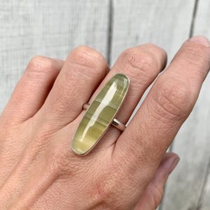 Soft Yellow Striped Cushion Cut or Oval Fluorite Gemstone Sterling Silver Ring | Yellow Stone Ring | Banded Fluorite Ring | Boho | Natural genuine Gemstone rings, simple unique handcrafted gemstone rings. #rings #jewelry #shopping #gift #handmade #fashion #style #affiliate #ad