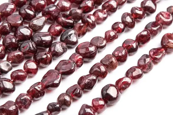Genuine Natural Garnet Gemstone Beads 7-9mm Wine Red Pebble Nugget Aa Quality Loose Beads (108431)