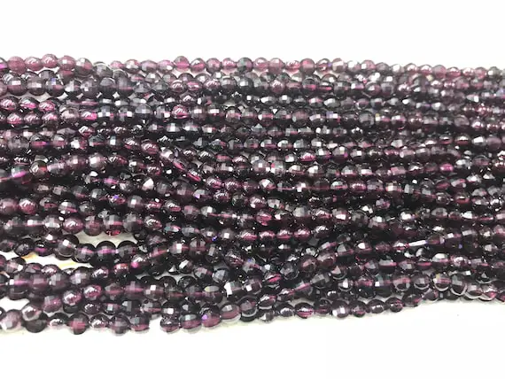 Faceted Purple Garnet 4mm Flat Round Cut Grade A Natural Coin Beads 15 Inch Jewelry Bracelet Necklace Material Supply