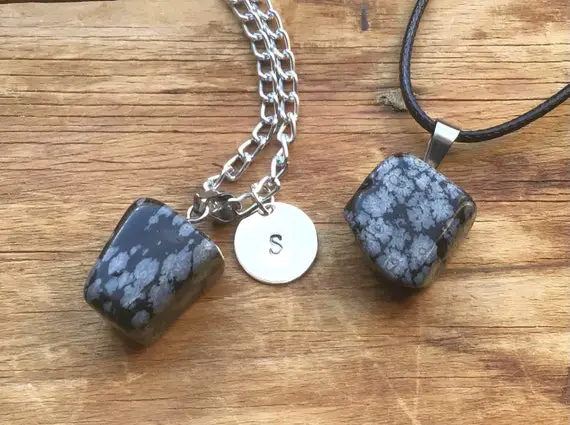 Genuine Snowflake Obsidian Necklace, Crystal Necklace, Healing Necklace, Black Cord, Gemstone Necklace