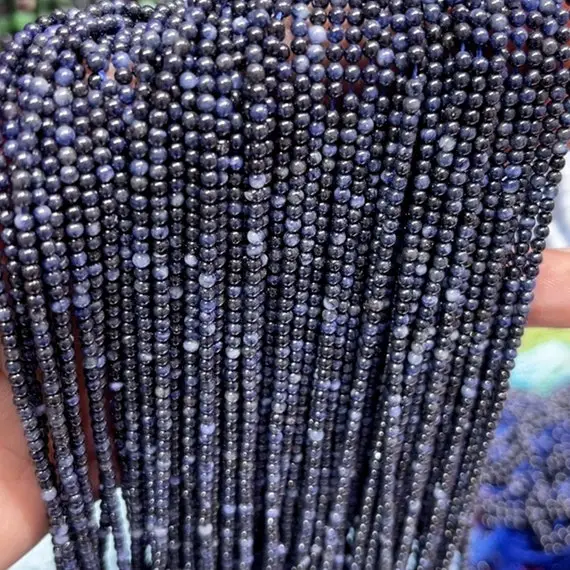 Genuine Natural Blue Sapphire Micro Smooth Round Beads 2mm 3mm High Quality Sapphire Tiny Seed Small Beads,15 Inches One Strands,