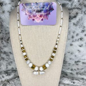 Shop Magnesite Necklaces! Gold and White Magnesite necklace | Natural genuine Magnesite necklaces. Buy crystal jewelry, handmade handcrafted artisan jewelry for women.  Unique handmade gift ideas. #jewelry #beadednecklaces #beadedjewelry #gift #shopping #handmadejewelry #fashion #style #product #necklaces #affiliate #ad