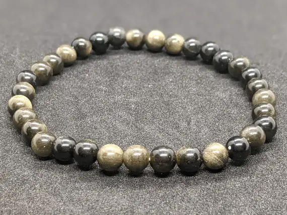 Bracelet Obsidienne Dorée - Perles De 6 Mm