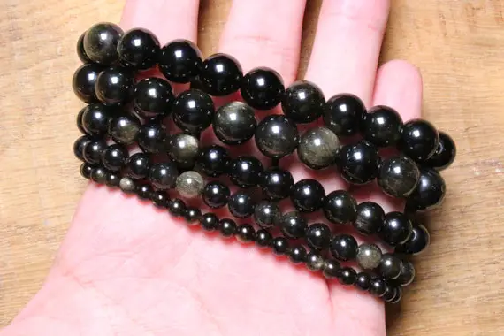 Bracelet Obsidienne Doré A En Perles Naturelles 4/6/8/10/12 Mm