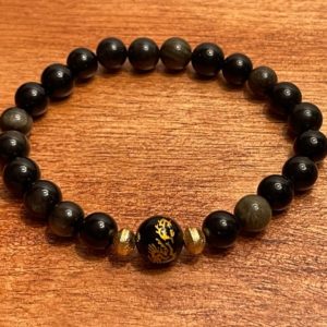 Shop Golden Obsidian Bracelets! Golden Obsidian Bracelet with Dragon Accent Bead | Natural genuine Golden Obsidian bracelets. Buy crystal jewelry, handmade handcrafted artisan jewelry for women.  Unique handmade gift ideas. #jewelry #beadedbracelets #beadedjewelry #gift #shopping #handmadejewelry #fashion #style #product #bracelets #affiliate #ad