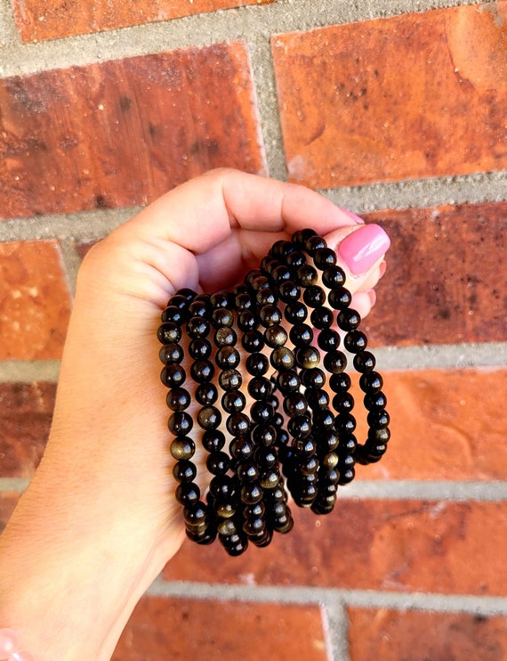 Golden Obsidian Bracelets, Stretchy Gemstone Bracelets, Gemstone Bracelet