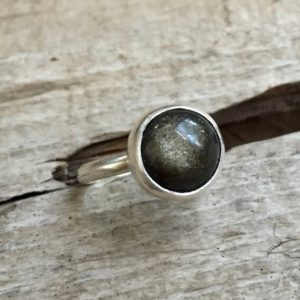 Elegant Golden Sheen Black Obsidian Sterling Silver Solitaire Ring | Sheen Obsidian Ring | Golden Obsidian Ring | Boho | Rocker | Edgy | Natural genuine Gemstone rings, simple unique handcrafted gemstone rings. #rings #jewelry #shopping #gift #handmade #fashion #style #affiliate #ad