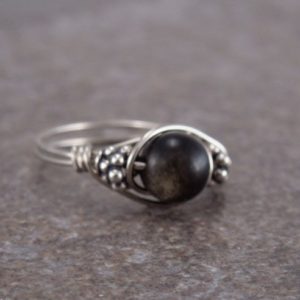 Shop Golden Obsidian Rings! Sterling Silver Golden Obsidian and Bali Bead Ring | Natural genuine Golden Obsidian rings, simple unique handcrafted gemstone rings. #rings #jewelry #shopping #gift #handmade #fashion #style #affiliate #ad