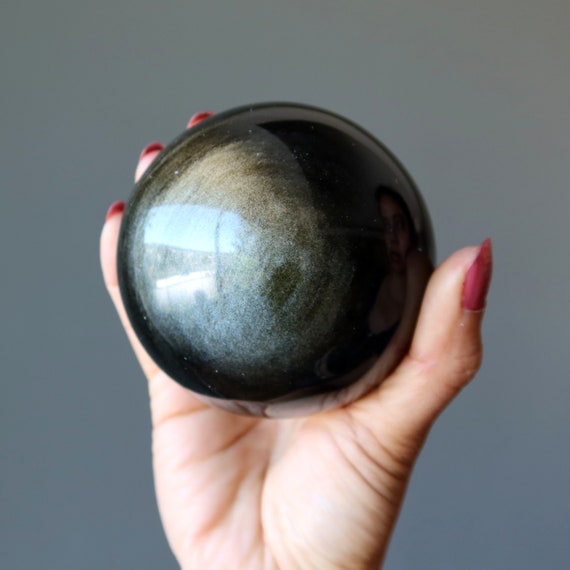 Gold Sheen Obsidian Sphere Shiny Prosperity Protection Crystal Ball