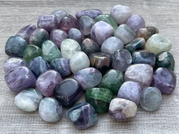 Grade A++ Fluorite Tumbled Stones, 0.75-1.25 Inch Tumbled Rainbow Fluorite Stones, Fluorite Crystals, Healing Crystals, Pick A Weight