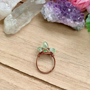 Green Angel Aura Crystal Ring, Angel Aura Quartz Jewelry, Crystal Bead Ring, Green Quartz Ring Wire Wrap, Simple Wire Stone Ring, Boho Rings | Natural genuine Gemstone rings, simple unique handcrafted gemstone rings. #rings #jewelry #shopping #gift #handmade #fashion #style #affiliate #ad