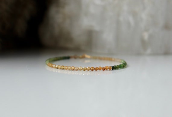 Green Tourmaline Bracelet, Bracelet Femme, Yellow Green Ombre Bracelet, Gemstone Bracelet 2mm, Green Tourmaline Jewelry, Womens Bracelet