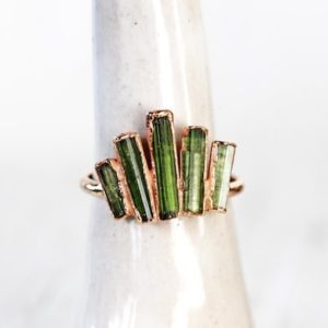 Green Tourmaline Ring – Electroformed Jewelry – Cocktail Ring | Natural genuine Green Tourmaline rings, simple unique handcrafted gemstone rings. #rings #jewelry #shopping #gift #handmade #fashion #style #affiliate #ad