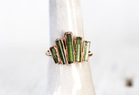 Green Tourmaline Ring - Electroformed Jewelry - Cocktail Ring