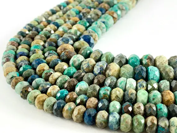 Handcut Chrysocolla Rondelle Faceted Natural Gemstone Beads 15"- 16"