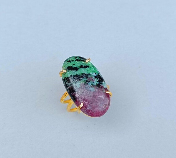 Handmade Gemstone Ring | Raw Ruby Zoisite Ring For Women |gold Ring | Brass Ring | Prong Ring | Beautiful Ring | Ruby Zoisite Jewelry | Ring