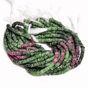 Shop Ruby Zoisite Rondelle Beads! Heishi Tyre Shape Loose Gemstone Beads, Wheel Shape Smooth Beads Ruby Zoisite Gemstone Rondelle Shape Smooth Beads Strand 8" Inches | Natural genuine rondelle Ruby Zoisite beads for beading and jewelry making.  #jewelry #beads #beadedjewelry #diyjewelry #jewelrymaking #beadstore #beading #affiliate #ad