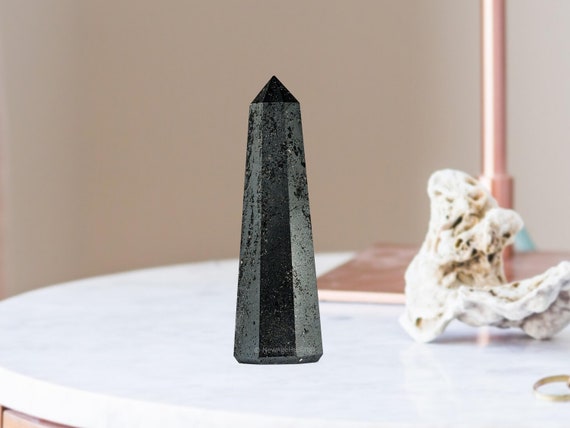 Hematite Crystal Tower, Crystal Obelisk Point, Crystal Wand, Polished Healing Crystals For Home Decor (free Velvet Pouch)