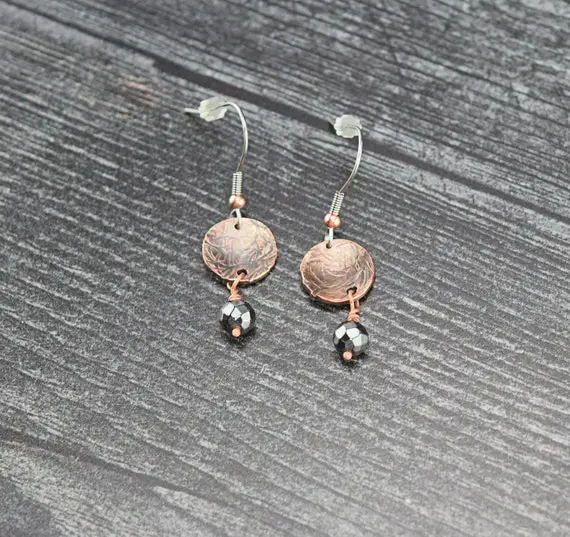 Textured Copper And Hematite Earrings