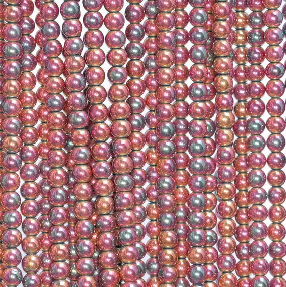 4mm Titanium Hematite Gemstone Red Grade Aaa Rose Pink Round Loose Beads 16 Inch Full Strand (80005043-454)
