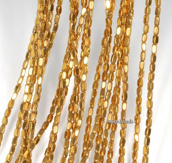4x2mm Gold Hematite Gemstone Rounded Rectangle 4x2mm Loose Beads 16 Inch Full Strand (90185689-838)