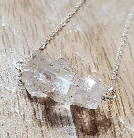 Herkimer Diamond, Bar, Sterling Silver, Wire Wrapped, Minimalist, Diamond, Lobster Clasp Necklace