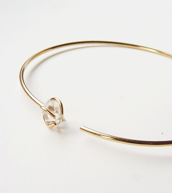 Herkimer Diamond Bangle, Diamond Gold Bracelet