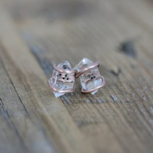 Shop Herkimer Diamond Earrings! Herkimer Diamond And Recycled 14k Rose Gold And Sterling Silver Post Stud Earrings | Natural genuine Herkimer Diamond earrings. Buy crystal jewelry, handmade handcrafted artisan jewelry for women.  Unique handmade gift ideas. #jewelry #beadedearrings #beadedjewelry #gift #shopping #handmadejewelry #fashion #style #product #earrings #affiliate #ad