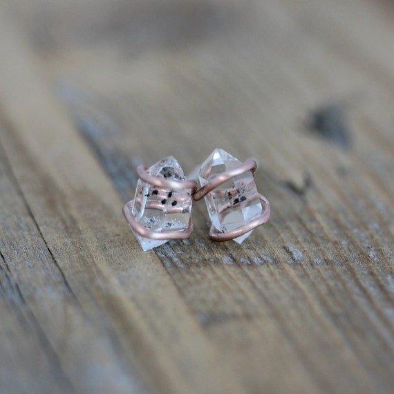 Herkimer Diamond Earrings | Herkimer And Rose Gold Stud Earrings | Handmade Gemstone Jewelry From New England