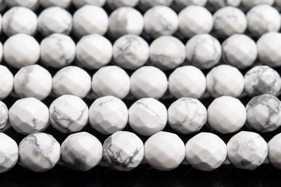 Genuine Natural Howlite Gemstone Beads 8mm White Faceted Round Aaa Quality Loose Beads (118299)