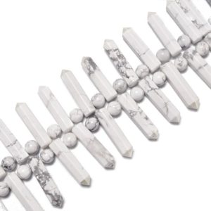 Shop Howlite Faceted Beads! Natural Howlite Faceted Tower Point Beads Size 6x25mm 15.5'' Strand | Natural genuine faceted Howlite beads for beading and jewelry making.  #jewelry #beads #beadedjewelry #diyjewelry #jewelrymaking #beadstore #beading #affiliate #ad