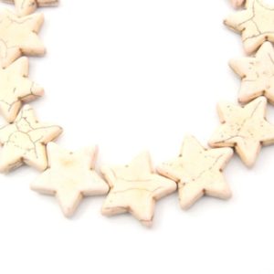 Shop Howlite Bead Shapes! 30mm Smooth Brown Veined off white Howlite Star Shaped Beads with 1mm Holes – (Approx. 15" Strand ~ 15 Beads) | Natural genuine other-shape Howlite beads for beading and jewelry making.  #jewelry #beads #beadedjewelry #diyjewelry #jewelrymaking #beadstore #beading #affiliate #ad